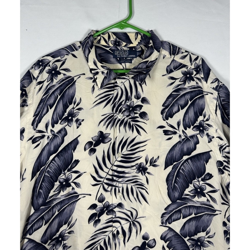 Polo Ralph Lauren Clayton Shirt Mens XL Blue Floral Viscose Hawaiian Loop Collar